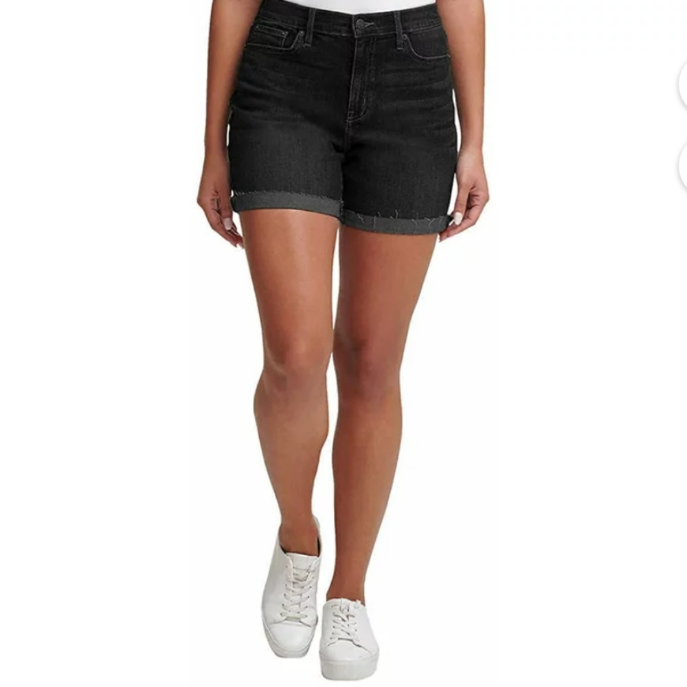 -Calvin Klein repreve black rolled cuff denim shorts